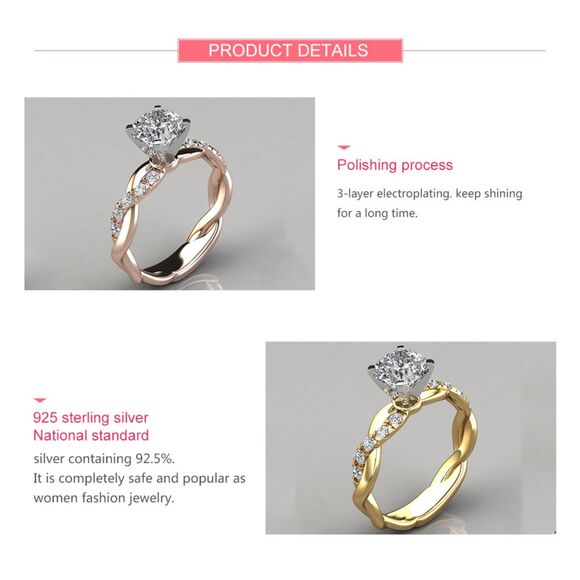 18K Rose Gold Plated Princess-Cut Moissanite Twisted Vine Ring – High Sparkle - Picture 4 of 11